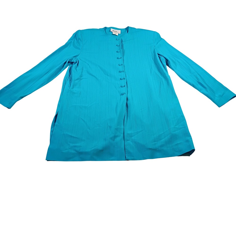 Joyce Tunic Top Women 12 Blue Vintage Crinkle Button Front 65048